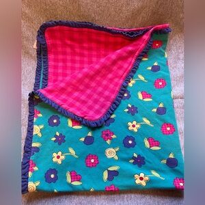 Vintage Gymboree Baby Blanket Reversible  Flowers Pink Blue  Checker Ruffle Trim